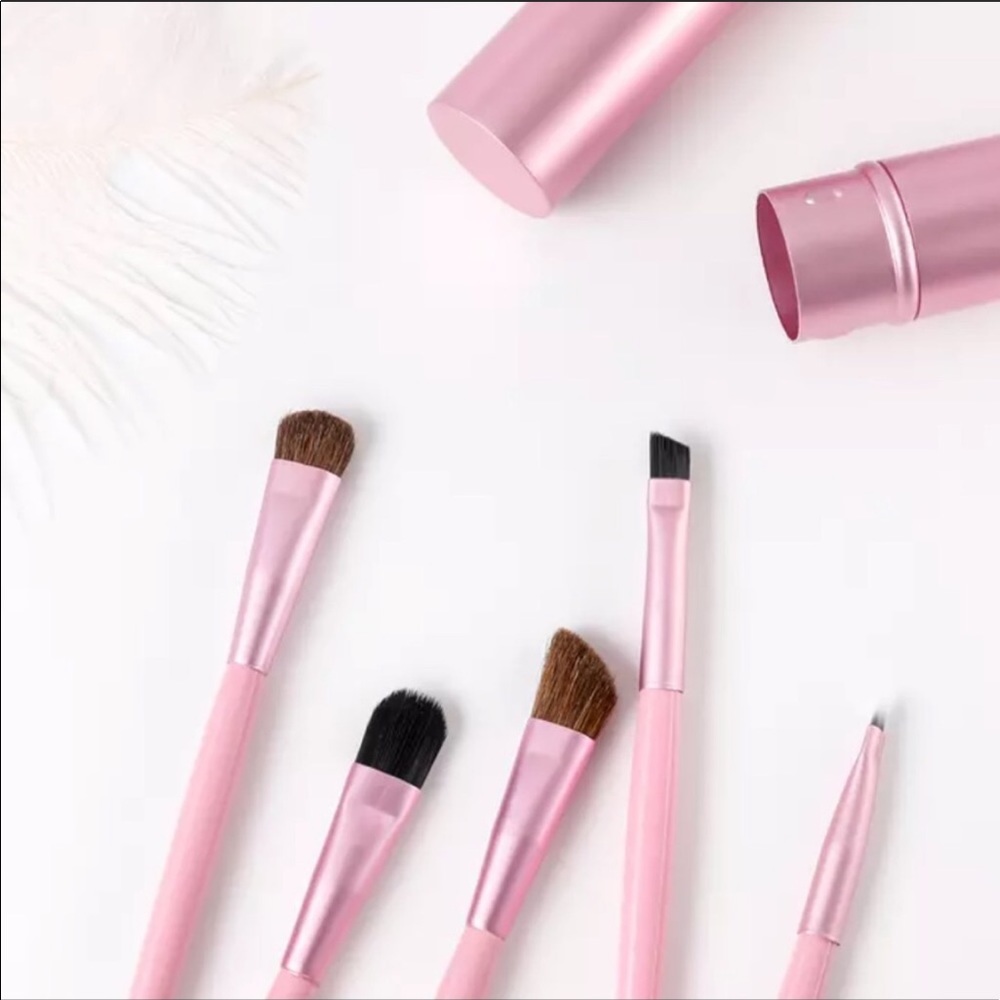 NEW 5 Eye Make-Up Brushes in Black Metal Travel Cylinder - Picture 4 of 12
